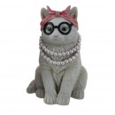 Cat Sitting With Glasses & Pearls 19cm Assorted