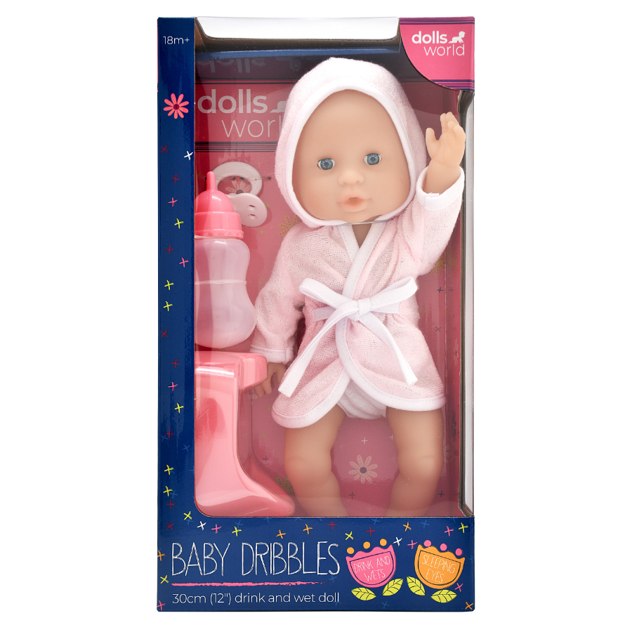 Dolls World Drink & Wet Baby Doll Dribbles 30cm & Accessories