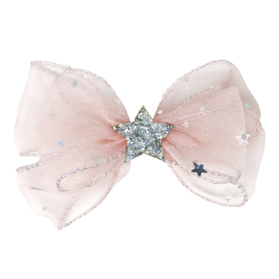 Organza Bow Hairclip With Star & Moon Sequins