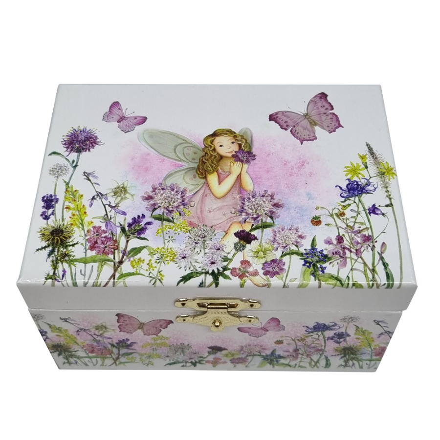 Music Jewelry Box Rectangle Fairy In Butterfly Garden