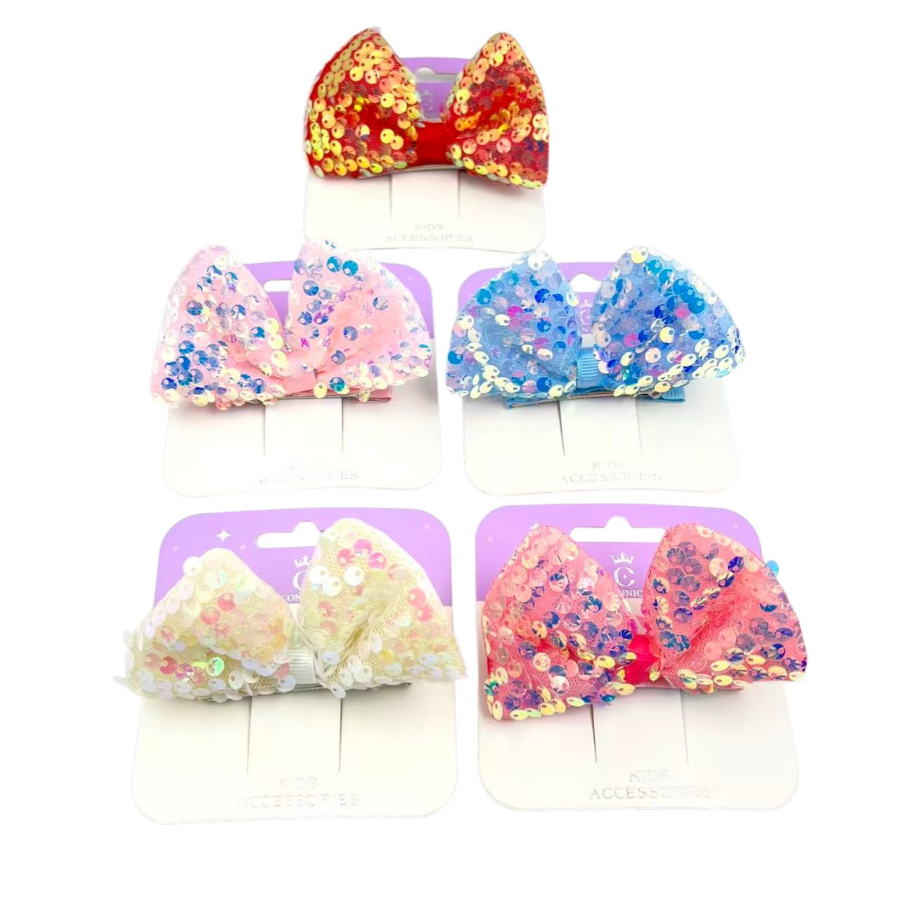 Kids Bow Clip Large Sequin Colourful Shiny Style Assorted