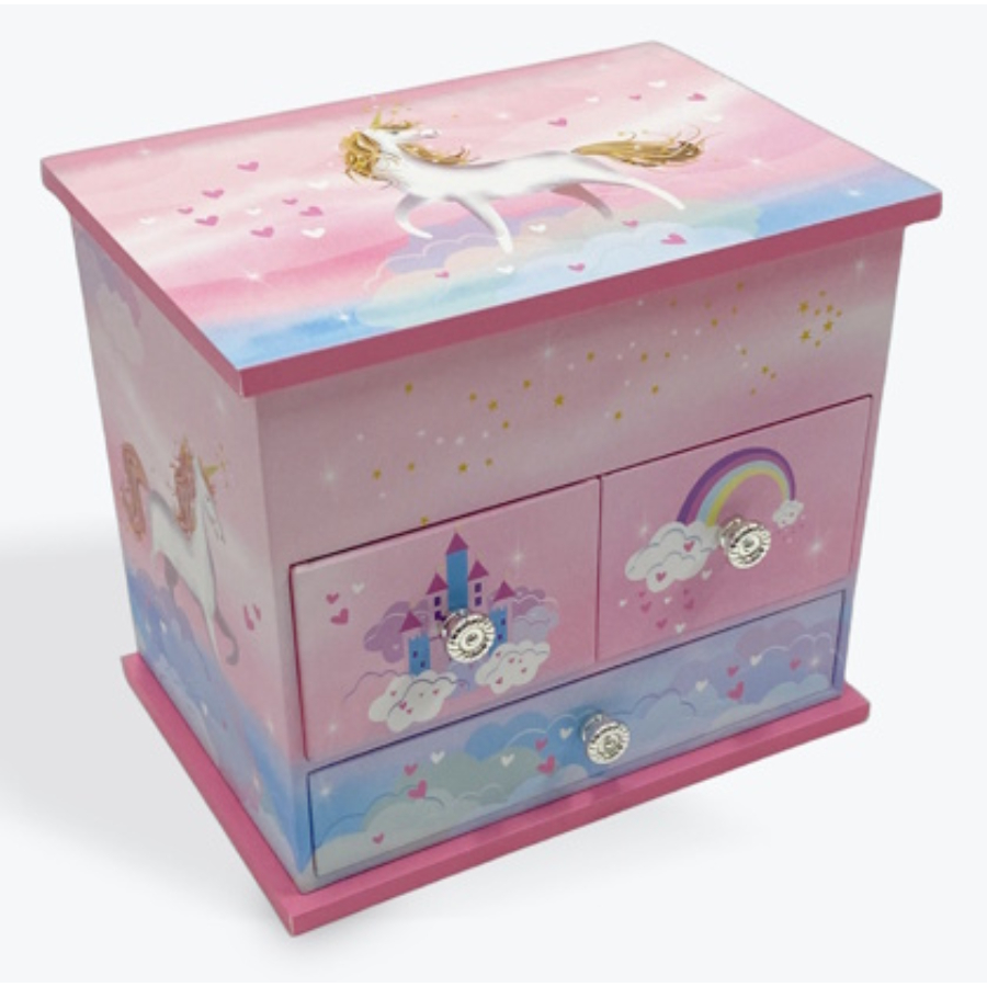 Jewel Box Prancing Unicorn With Three Draws