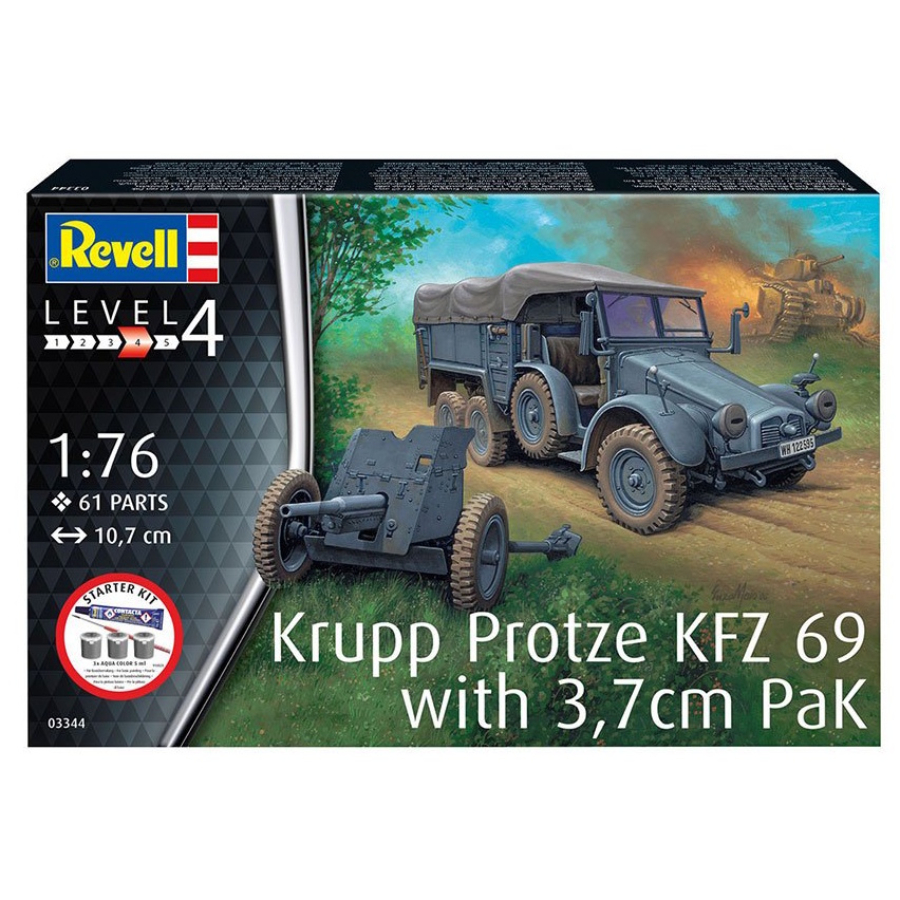 Revell Model Kit Starter Set Krupp Protze KFZ 69 With 3.7cm PAK