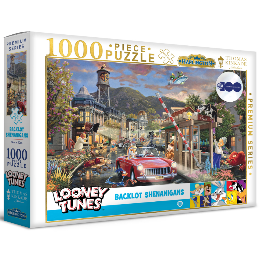 Harlington 1000 Piece Puzzle Thomas Kinkade Design Looney Tunes Backlot Shenanigans
