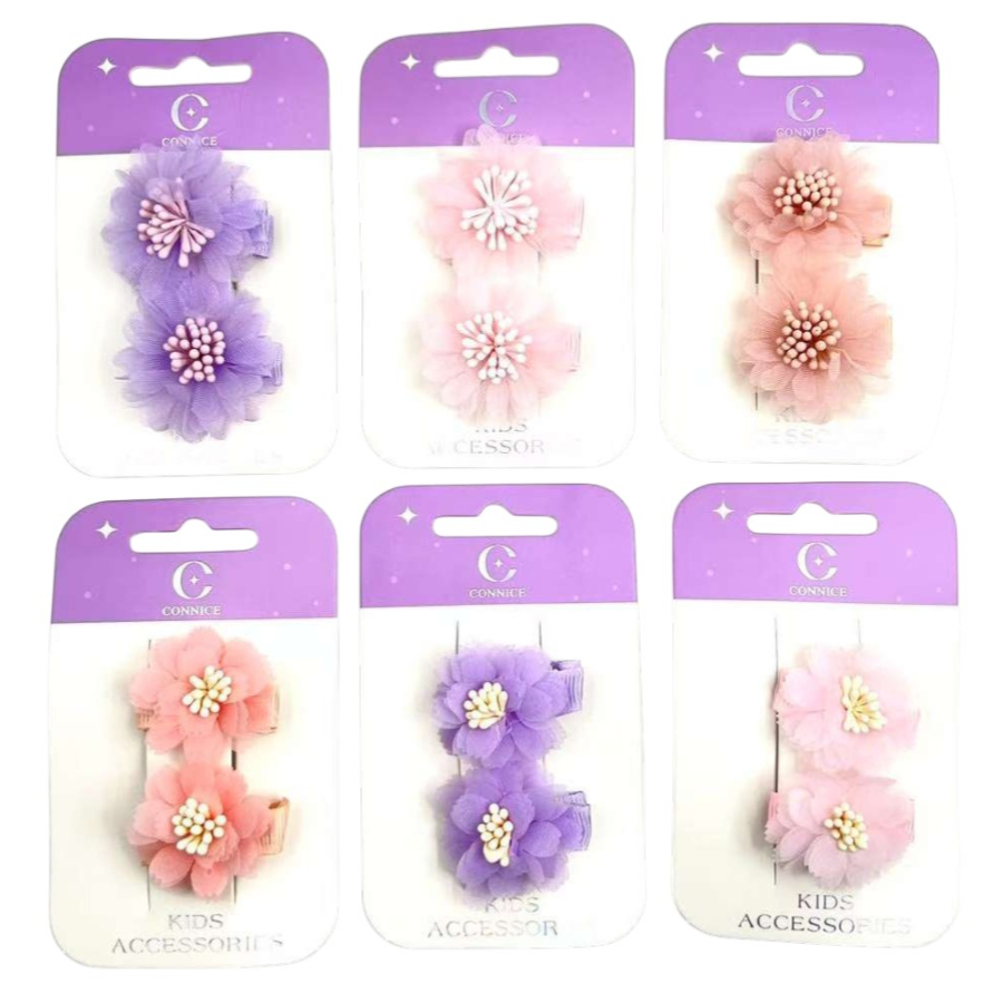 Kids Hair Clips Mesh Flower 2 Pack Assorted