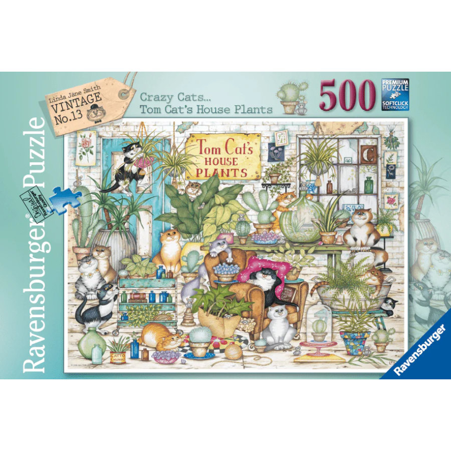 Ravensburger Puzzle 500 Piece Crazy Cats Tom Cats House Plants SF