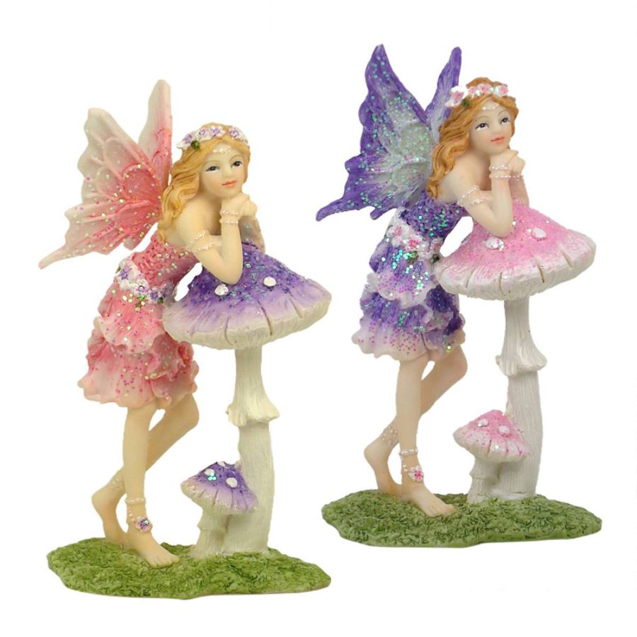Standing Fairy on Mushroom 13cm Assorted