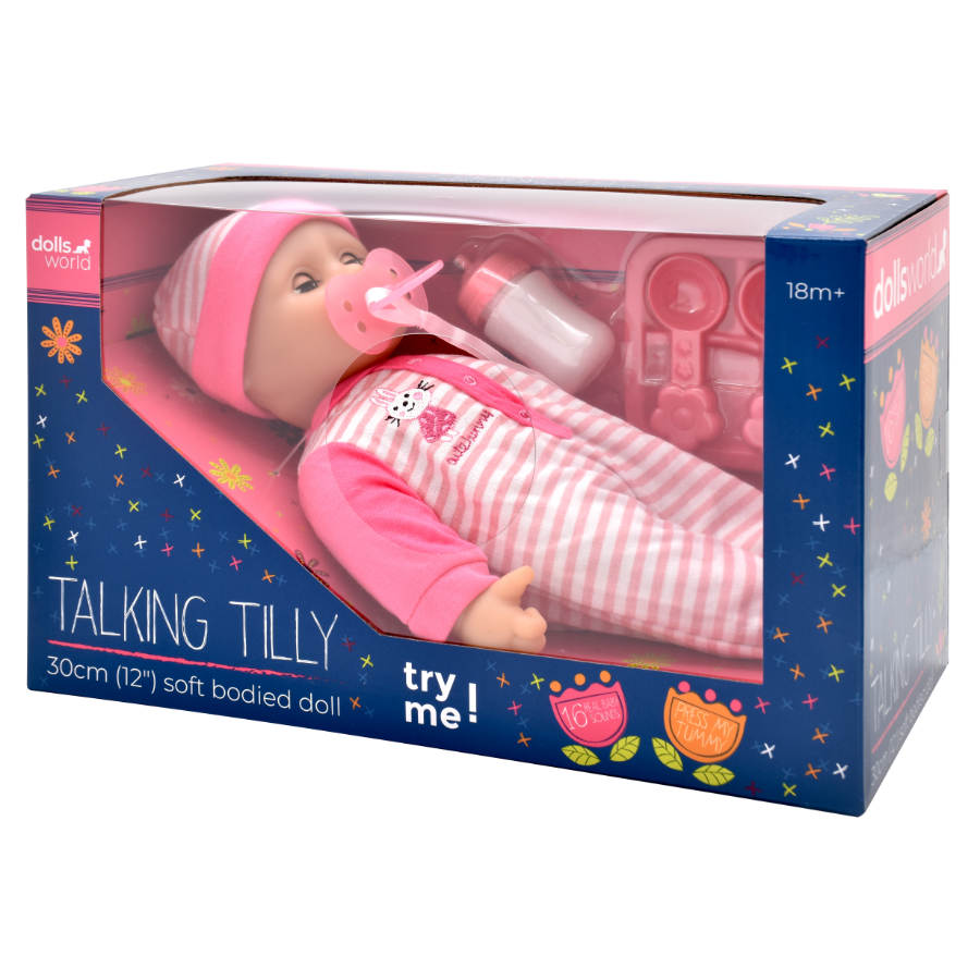 Dolls World Baby Doll Tilly With Real Baby Sounds & Accessories 30cm