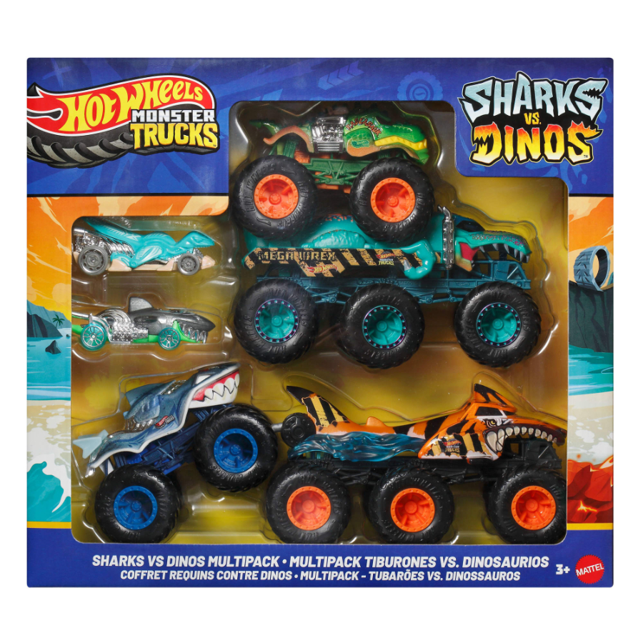 Hot Wheels Monster Trucks Sharks Versus Dinos Vehicles 6 Pack