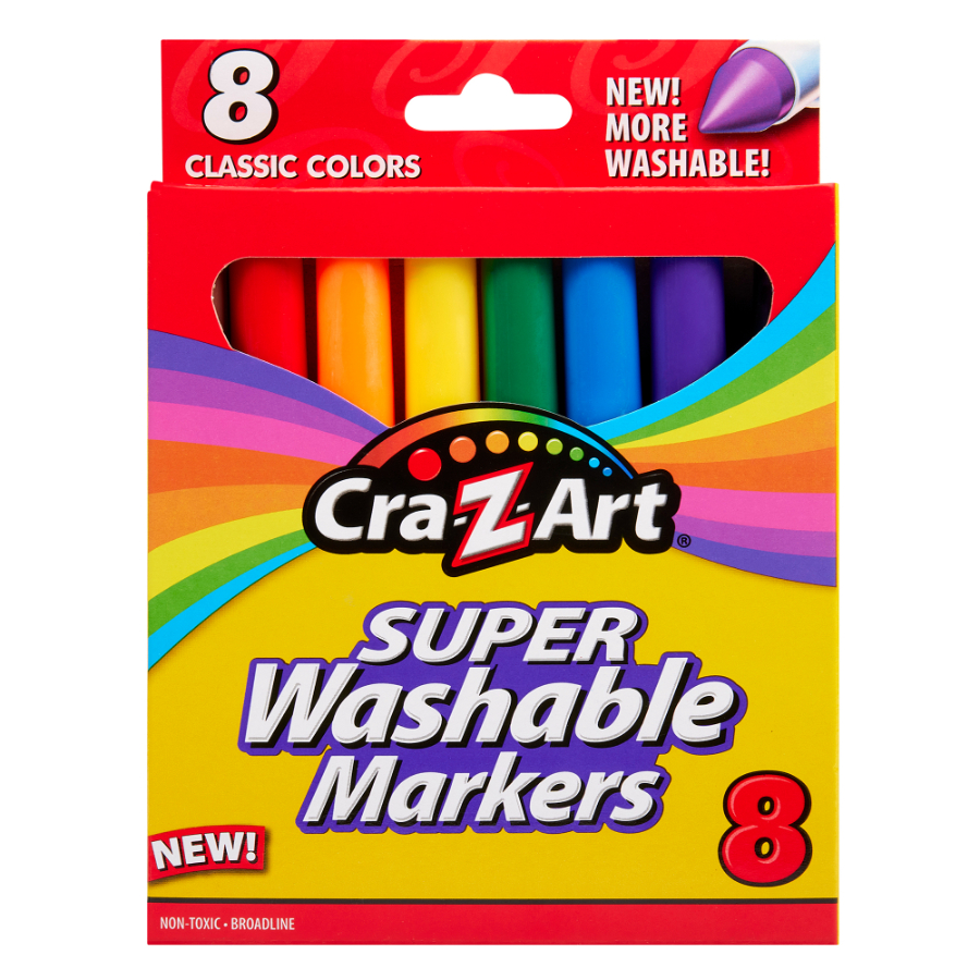 CraZArt Stationery Super Washable Marker 8 Pack Bold Colours