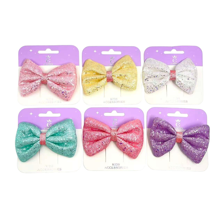 Kids Bow Clip Large Bright Elegant Sparkly Glitter Style Assorted