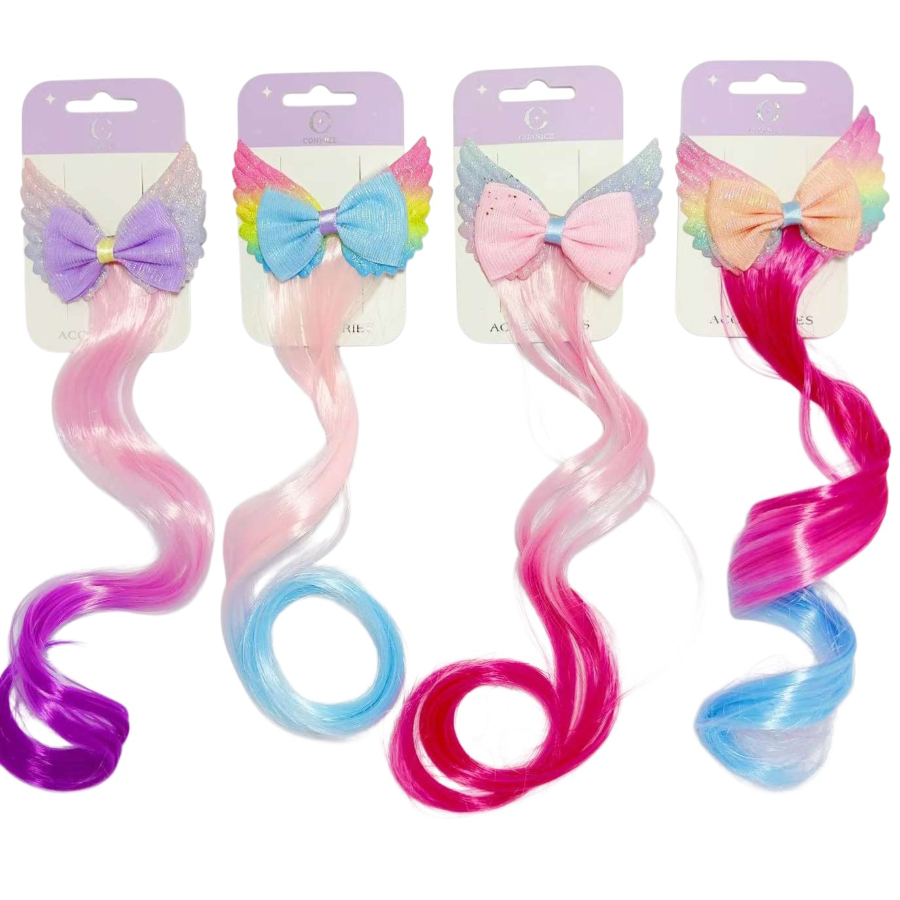 Kids Wigs Angel Wings & Bow Sleepie Clip Assorted