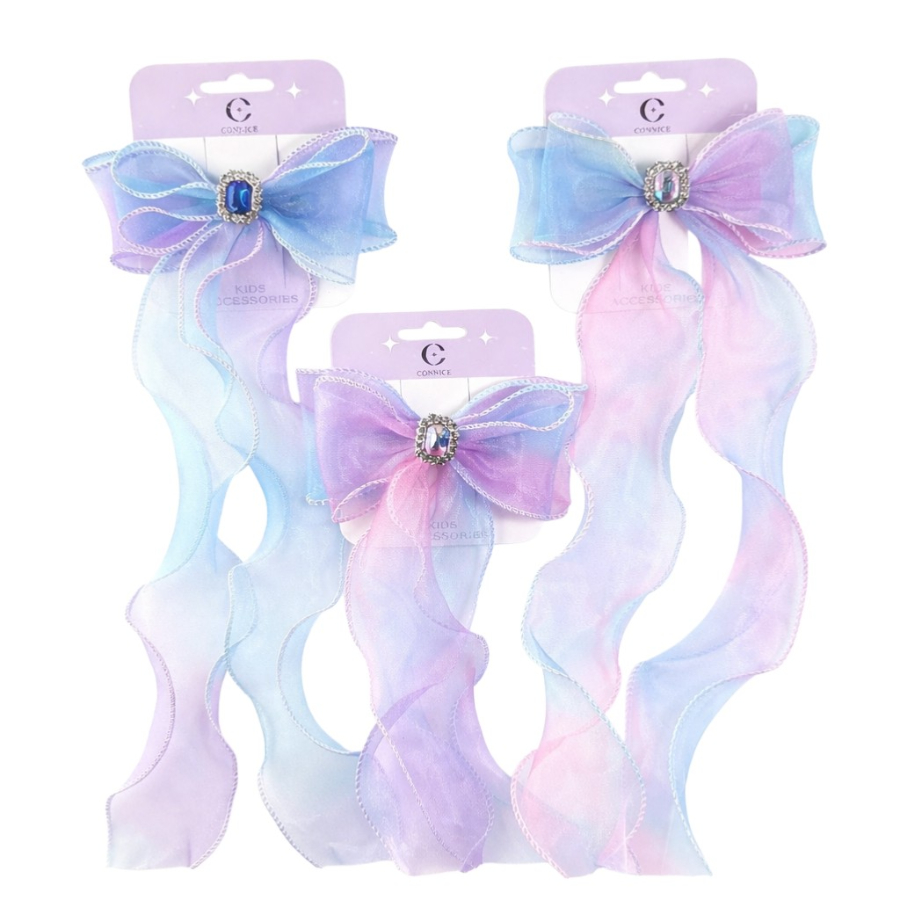 Kids Bow Organza With Pink & Blue Rhinestone Assorted