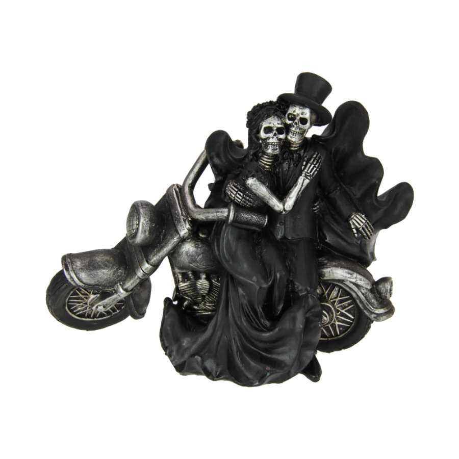 Skeleton Wedding Couple On Bike 23cm
