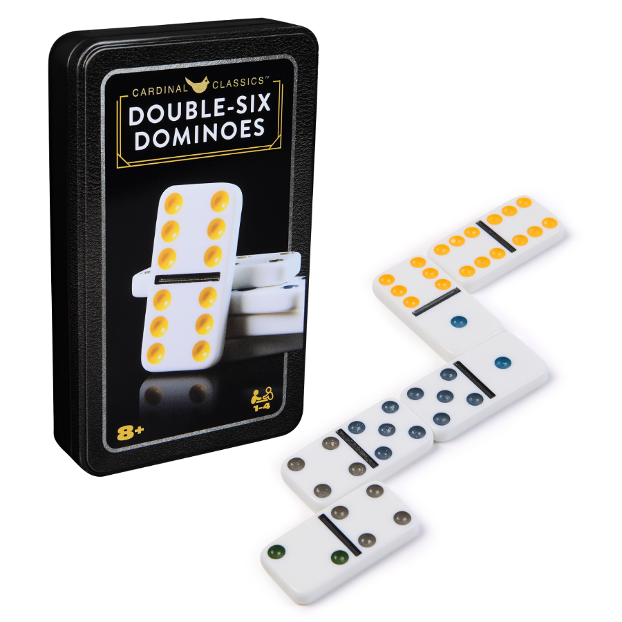Cardinal Classic Games Double 6 Coloured Dominoes in Tin
