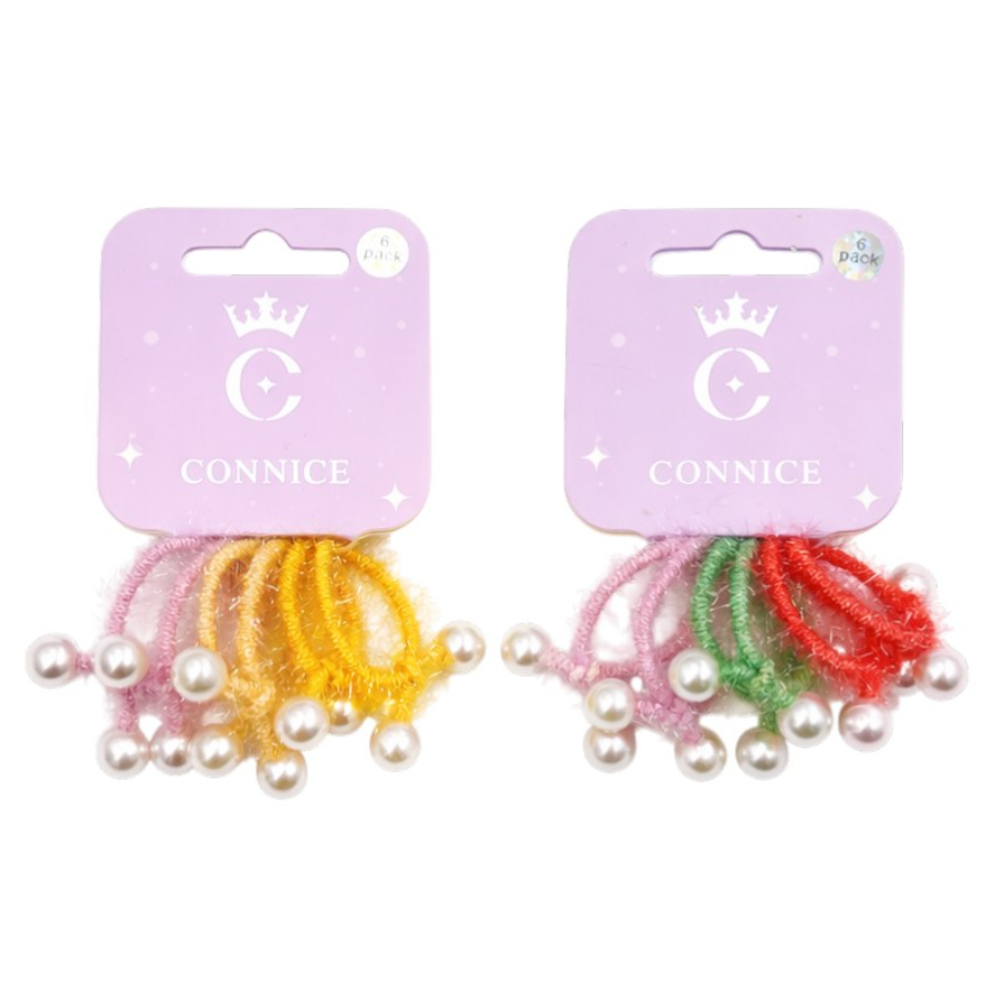 Kids Hair Ties Double Pearl 6 Pack Assorted