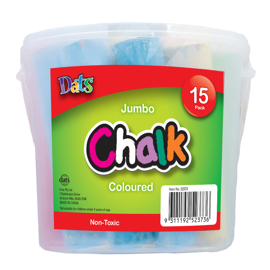Dats Stationery Chalk Jumbo Assorted Colours 15 Pack In Bucket