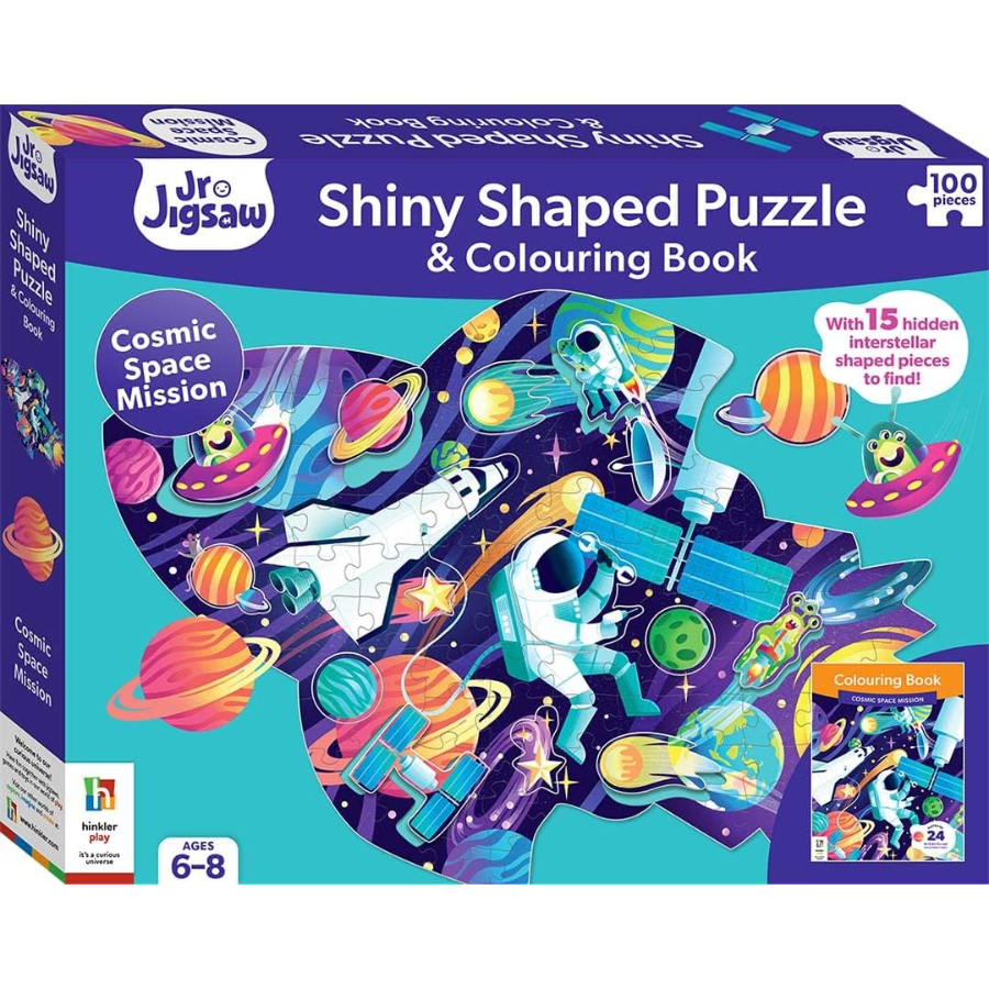 Hinkler Jr Jigsaw Cosmic Space Shiny Shaped 100 Piece Puzzle & Colouring Book