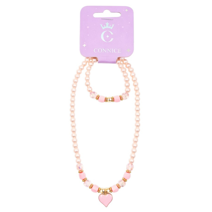 Kids Necklace & Bracelet Set Light Pink Dream Sweet Heart Pearl