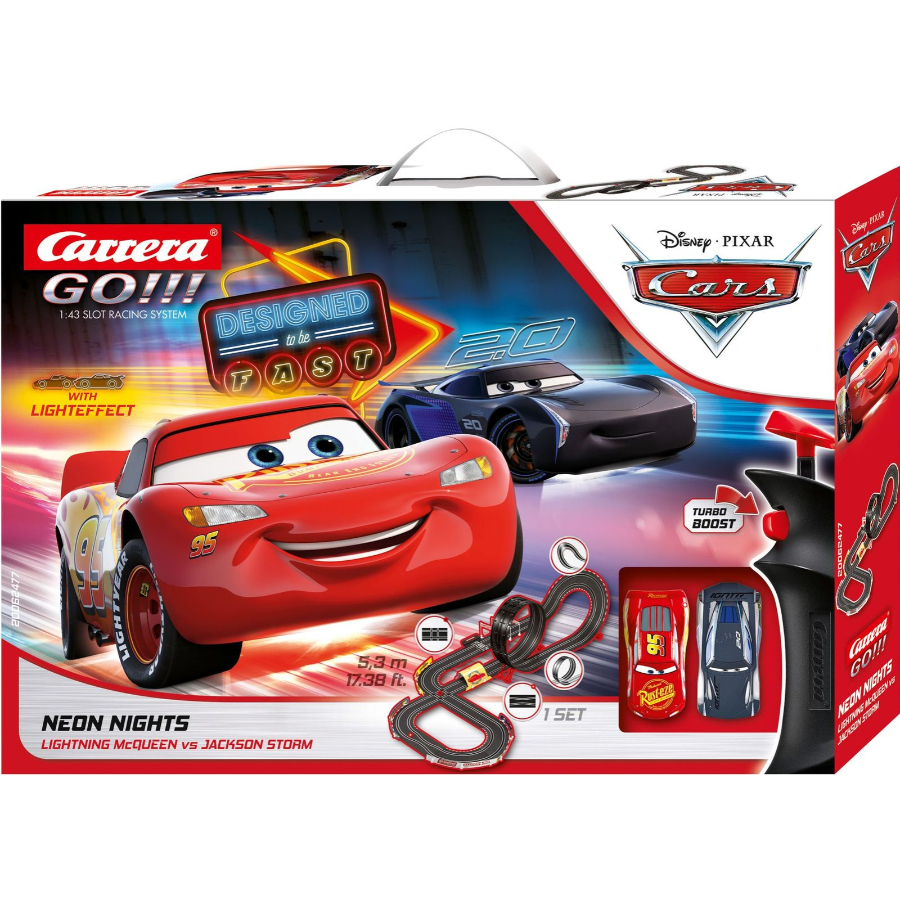 Carrera GO 1:43 Scale Slot Car Set Disney Cars Neon Nights 5.3m Track