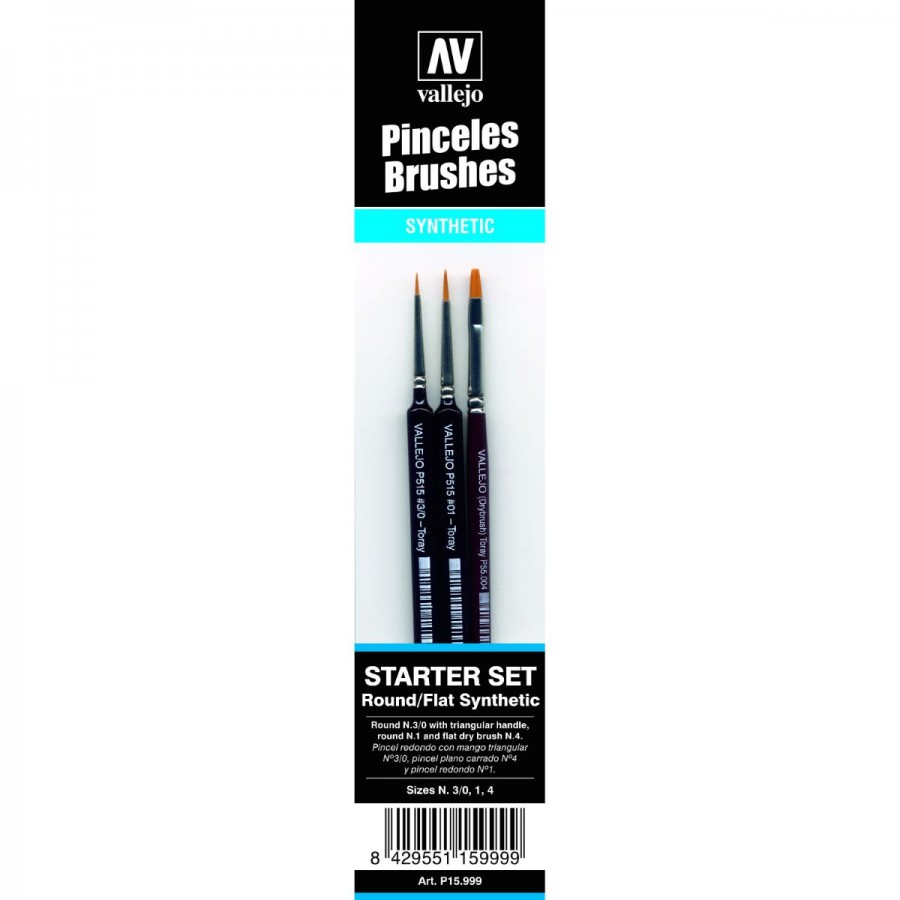 Vallejo Paint Brush Set Round & Flat 3 Pieces
