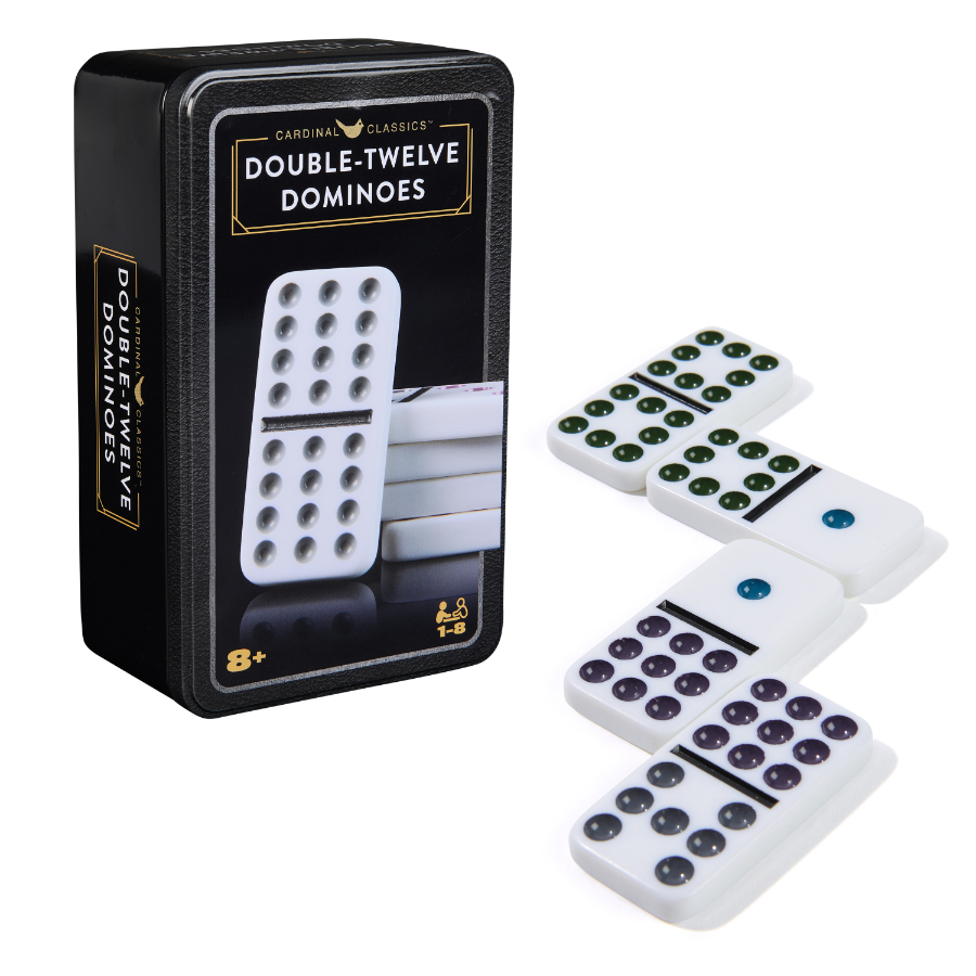 Cardinal Classic Games Double 12 Coloured Dominoes With Mexican Train in Tin
