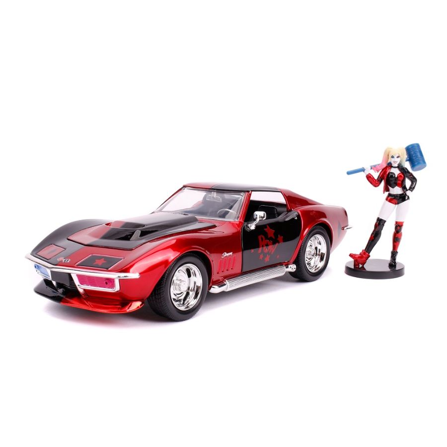 Jada Diecast 1:24 DC Superheroes Bombshells 1969 Corvette Stingray With Harley Quinn Figure