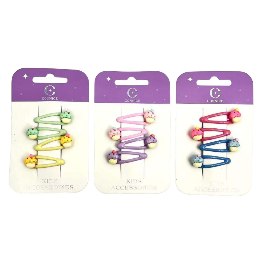 Kids Hair Clips Mini Pastel With Cupcakes 4 Pack Assorted