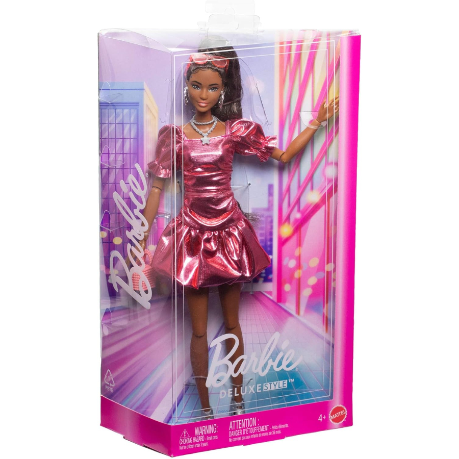 Barbie Deluxe Style Fashion Doll With Metallic Coral Dress