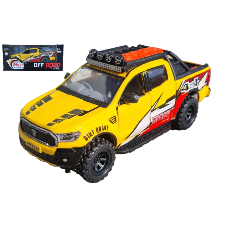 Off Road Ute Yellow 1:32 Scale With Pull Back Feature & Accessories
