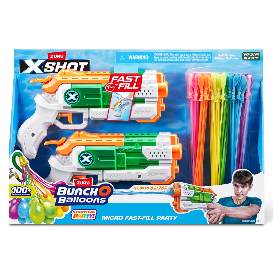 XSHOT Water Pistol Fast Fill Micro 2 Pack With 3 Pack Of Bunch O Balloons