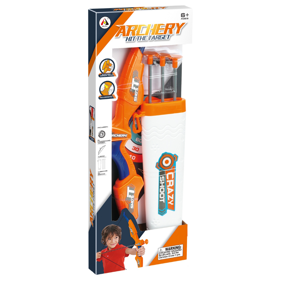 Archery Bow & Arrow Set With Arrow Slot, 3 Suction Tip Arrows, Target & Arrow Carrier