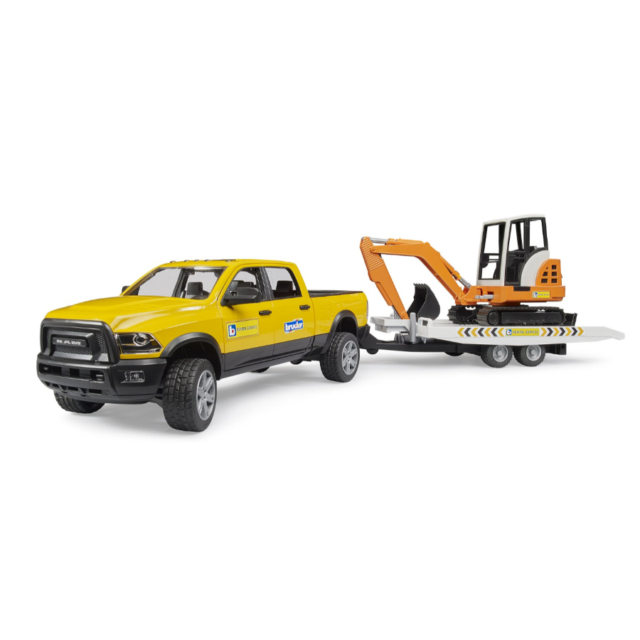 Bruder RAM Power Wagon & Trailer Towing Mini Excavator