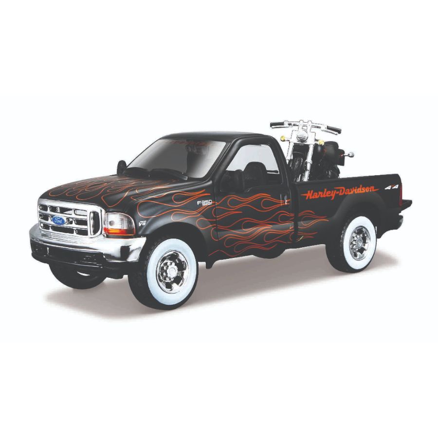 Maisto Diecast 1:24 Harley Davidson Ford 1999 F-350 Pick Up & 2002 FXSTB NightTrain