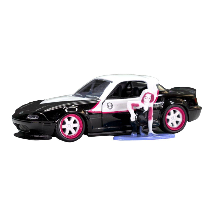 Jada Diecast 1:32 Marvel Superheroes 1990 Mazda Miata With Ghost Spider Figure