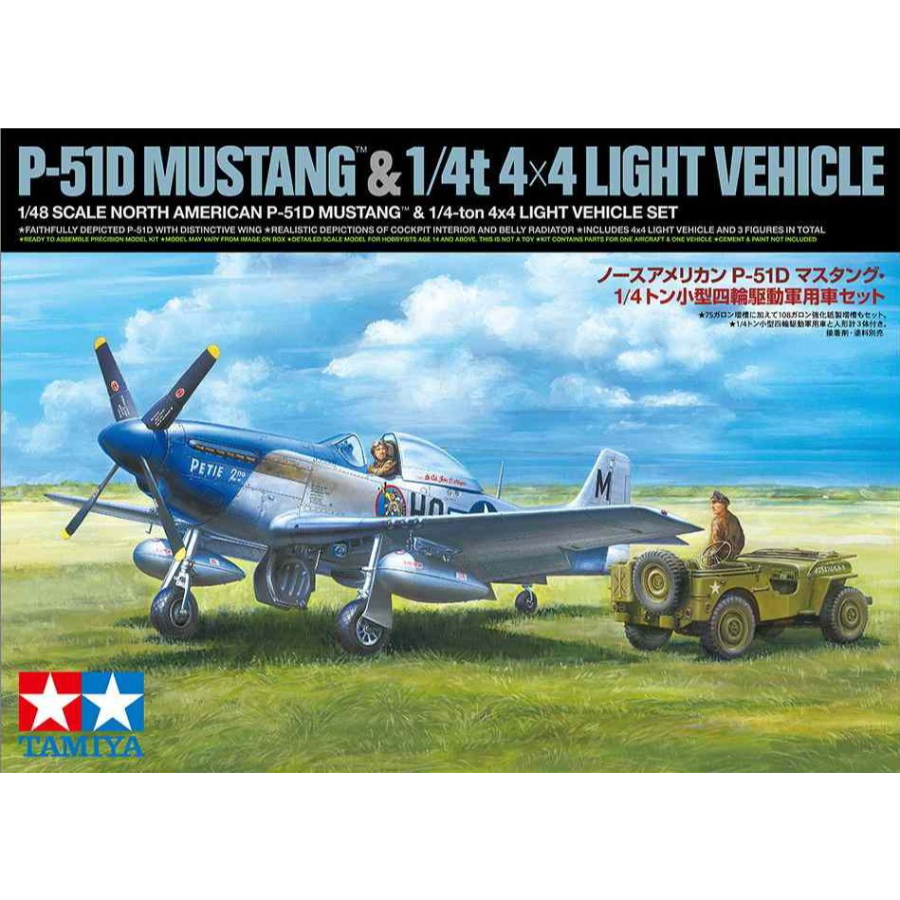 Tamiya Model Kit 1:48 North American P-51D Mustang & Quarter Ton 4x4