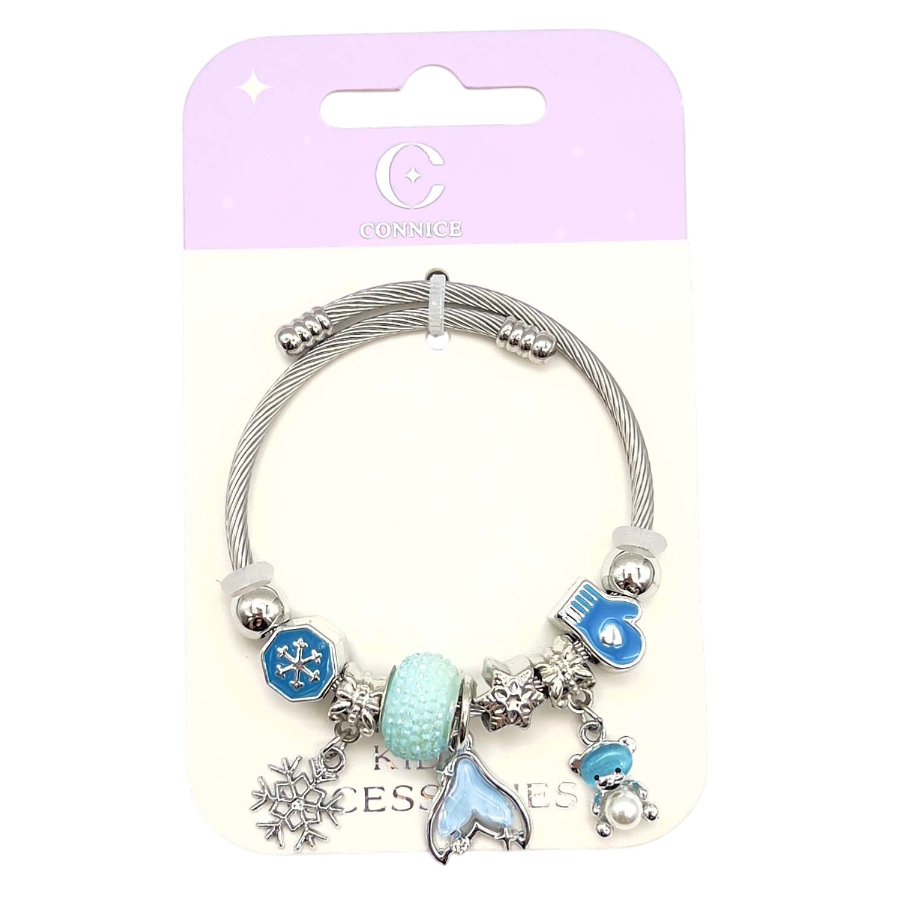 Kids Metal Bracelet With Blue Mermaid Tail & Teddy Bear Charms