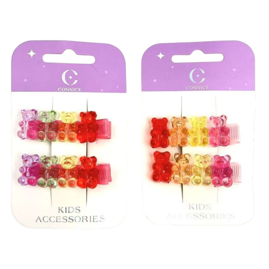 Kids Hair Clips Colourful Resin Candy Bears 2 Pack Assorted