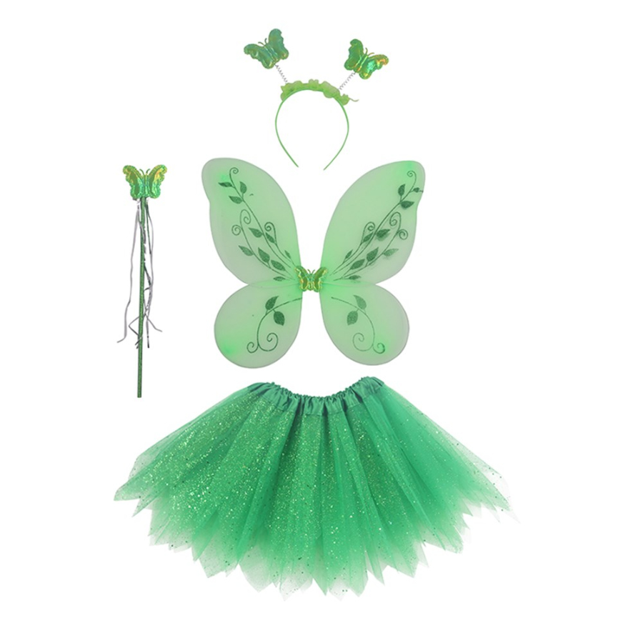Kids Dress Up Fairy Set 4 Piece Mint With Wings Wand Tiara