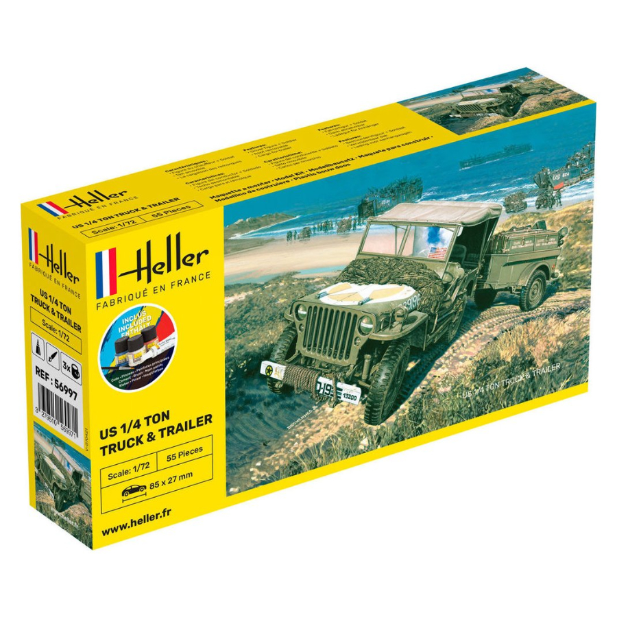 Heller Model Kit 1:72 Starter Kit US Quarter Ton Truck & Trailer