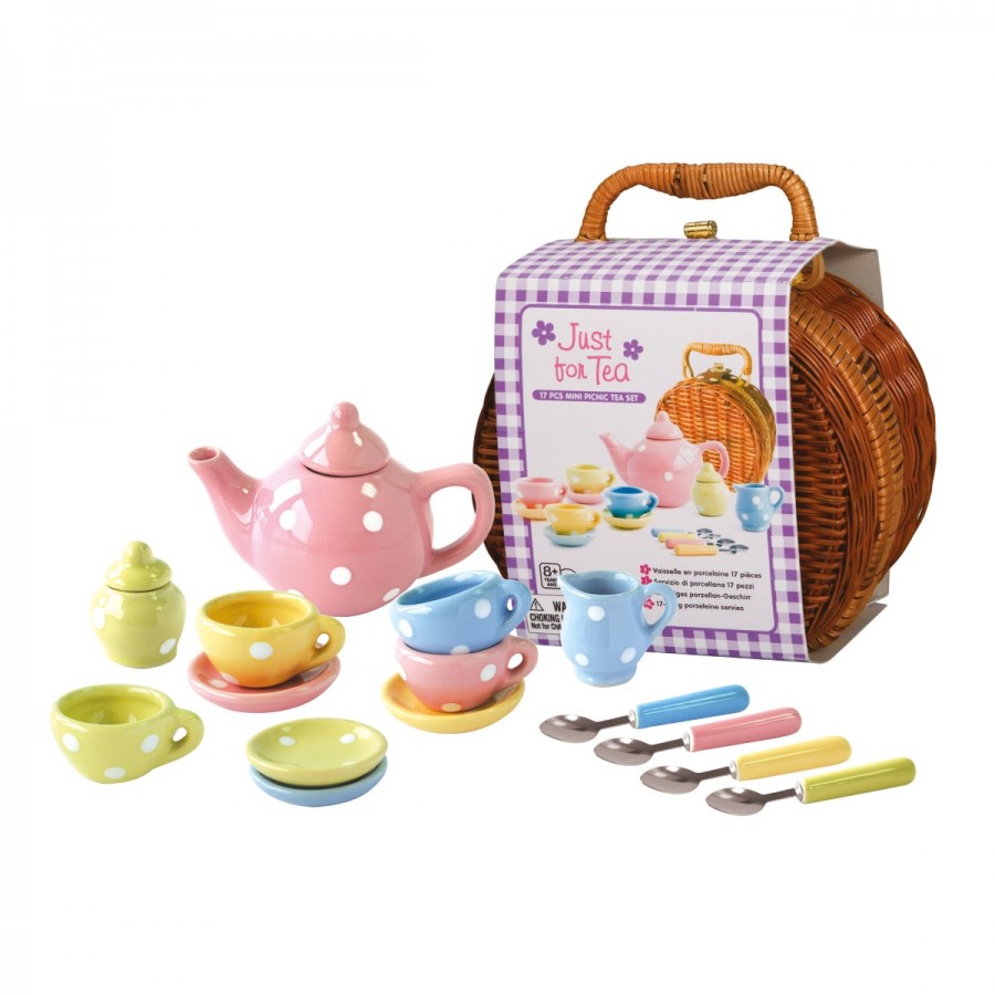 Tea Set Porcelain 17 Piece in Wicker Case