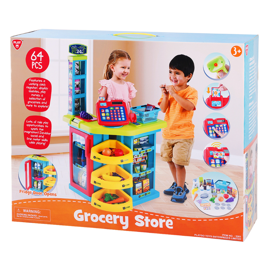 Grocery Store Playset With Electronic Cash Register& 64 Pieces