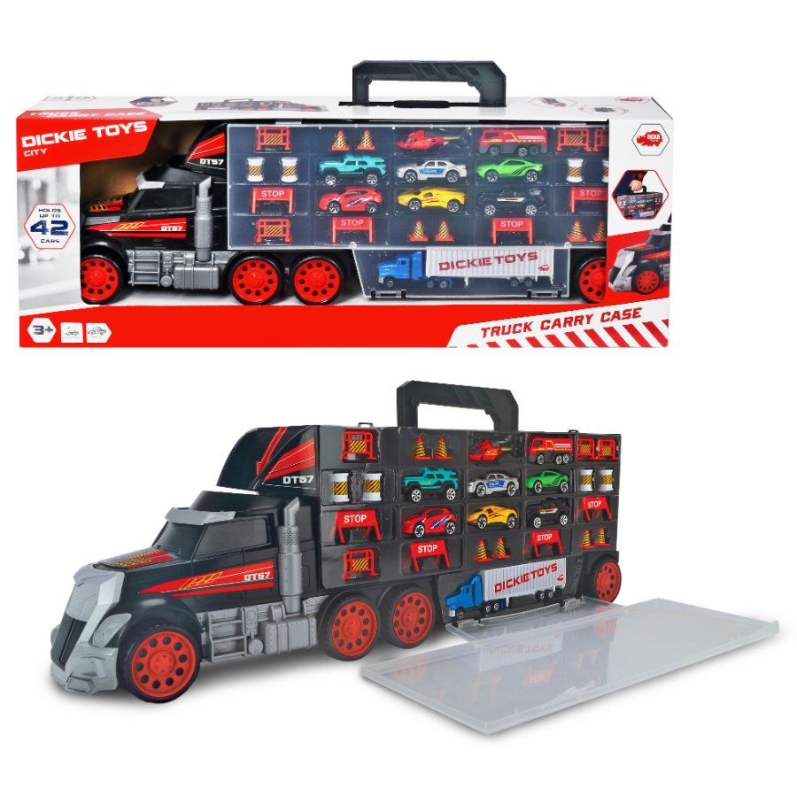 Dickie Toys Carry & Store Car Transporter Truck Deluxe 62cm With 9 Vehicles & Accessories
