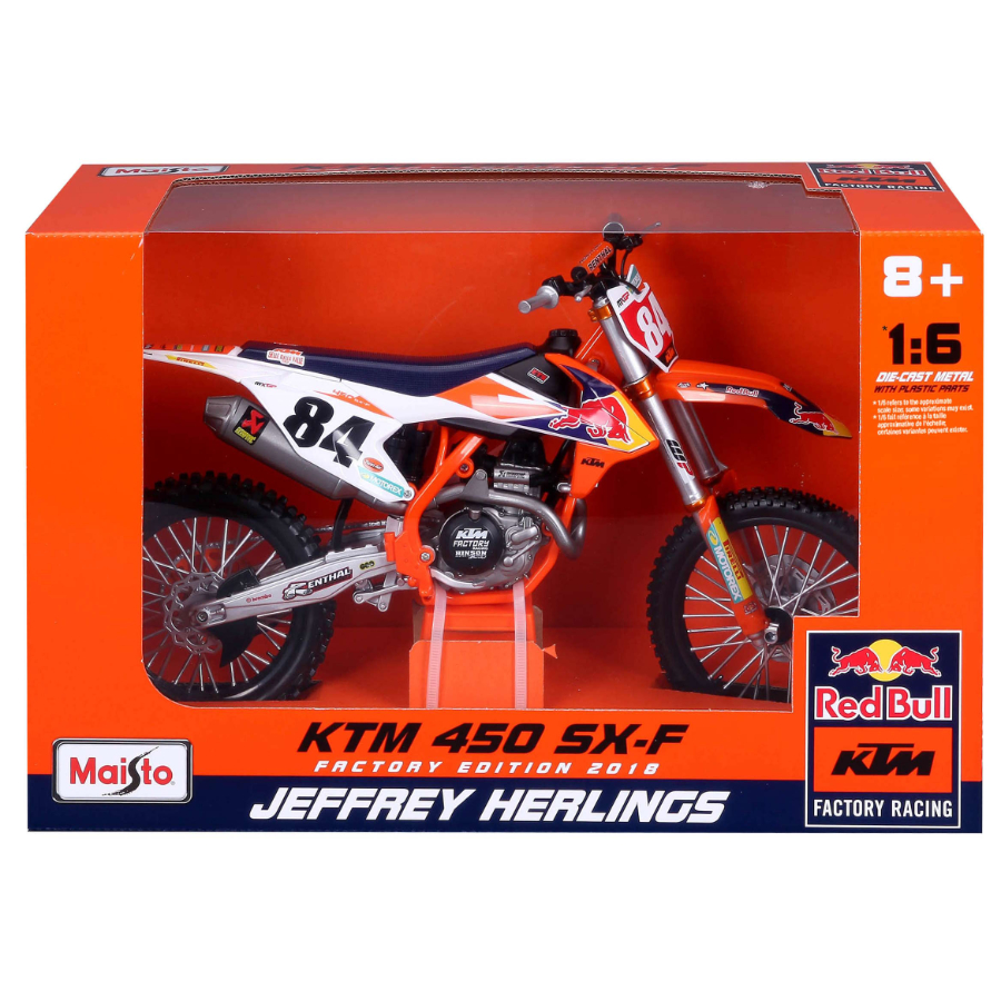 Maisto Diecast 1:6 Motorcycle 2018 Red Bull KTM 450 SX-F Factory 84 J Herlings