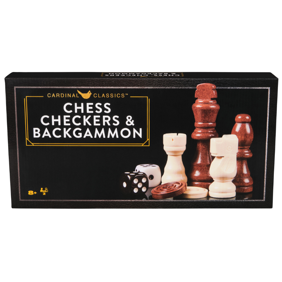Cardinal Wooden Deluxe Backgammon Chess & Checkers Game
