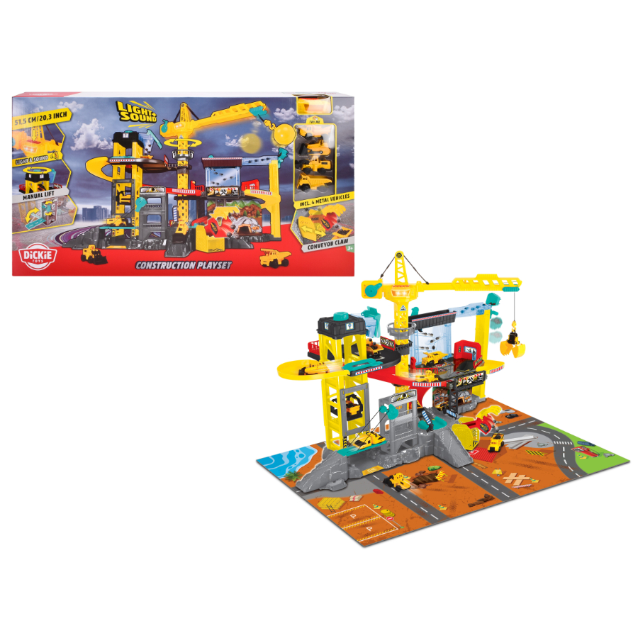 Dickie Toys Construction Playset With Lights Sounds Vehicles & Accessories