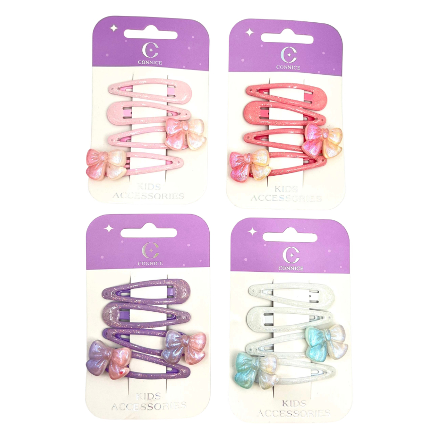 Kids Hair Clips Shimmery Bow 4 Pack Assorted