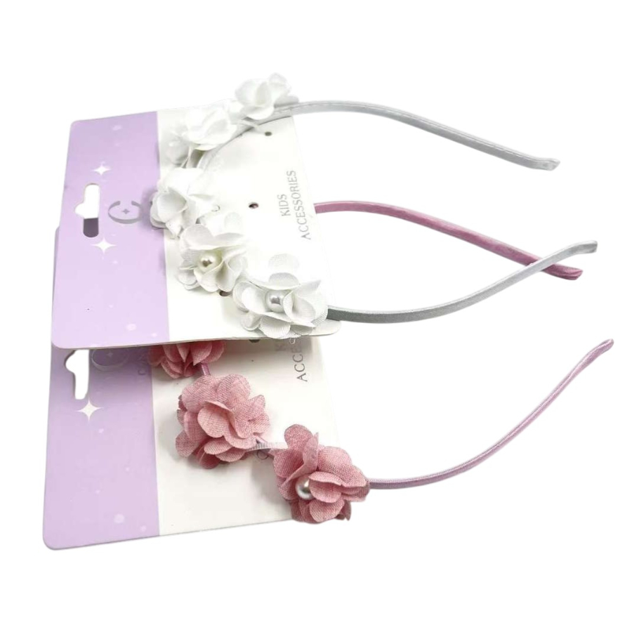 Kids Headband Fabric Flower With Pearl Center Assorted