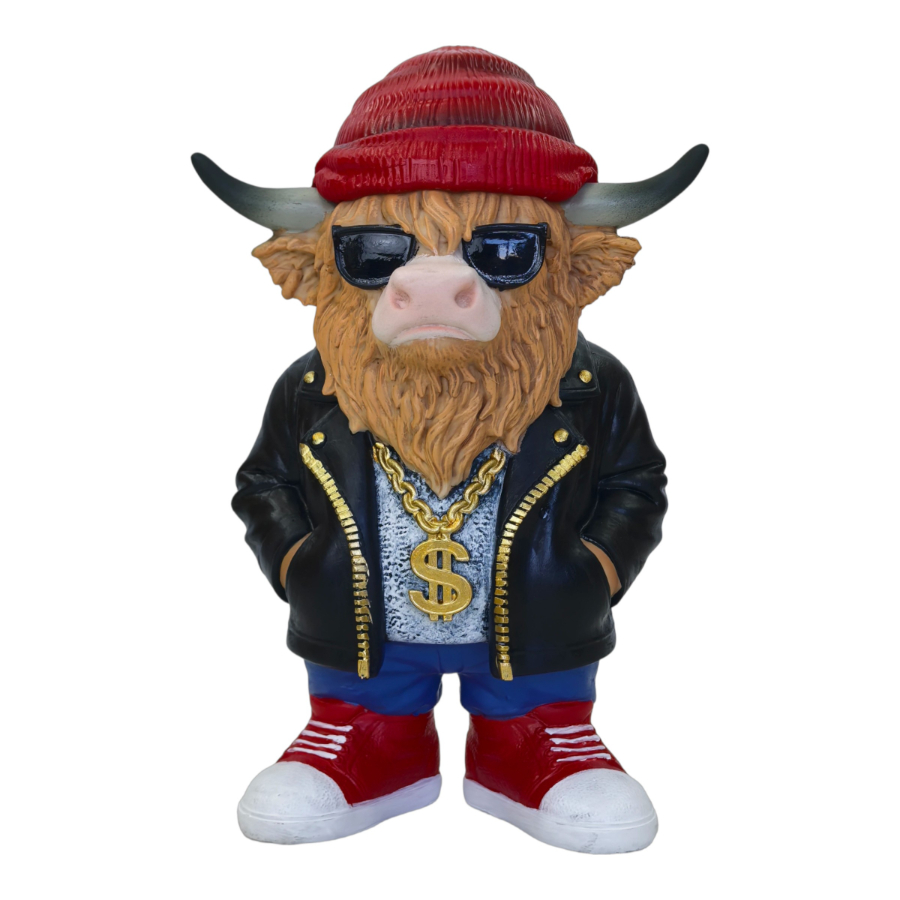 Highland Cow Gangster With Red Beanie 28cm