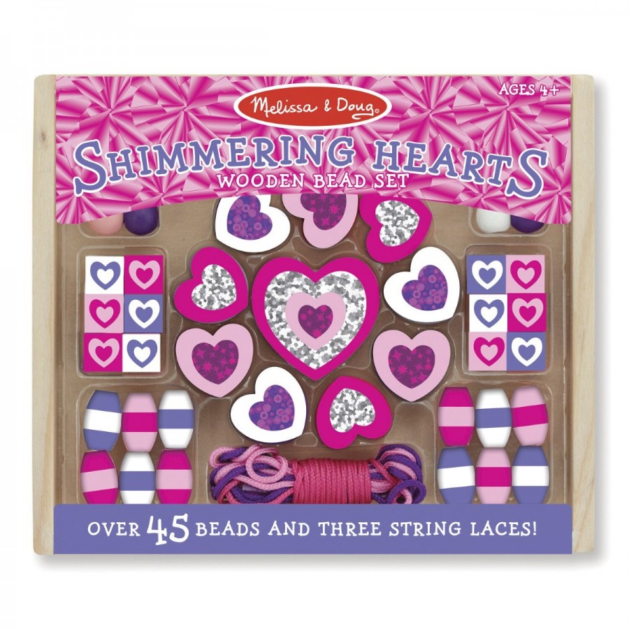 Melissa & Doug Wooden Shimmering Hearts Bead Set